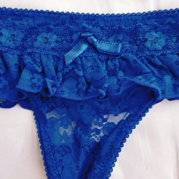 Aerie Lace Skirt rim Royal Blue Thong Panty- XS - Picture 3 of 7